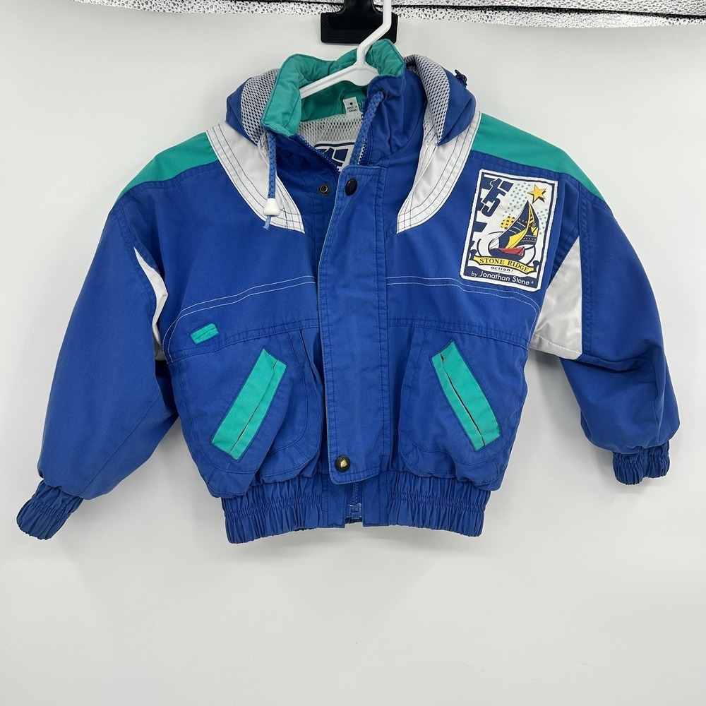 Vintage Jonathan Stone‎ Boys Hooded Jacket Size 5 90s Nautical Patch Colorblock